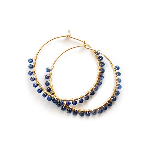 Sapphire Hoop Earrings, Gold Sapphire Hoops, Silver Sapphire Hoops, Gold Sapphire Earrings, Silver Sapphire Earrings