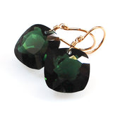 Dark Green Amethyst Cushion Cut Solitaire Earrings