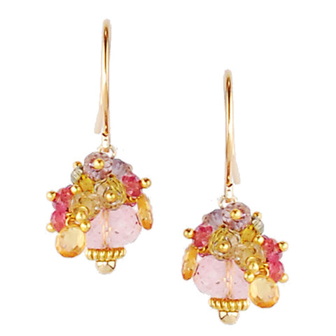 Pink Sapphire, Tourmaline, Amethyst, Topaz and Yellow Sapphire Earrings