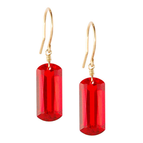 Red Topaz Baguette Cut Solitaire Earrings