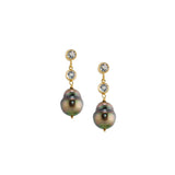Saltwater Pearl Post Earrings with Two White Topaz
