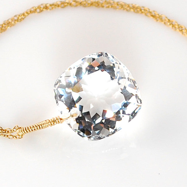 White Topaz Cushion Cut Solitaire Necklace