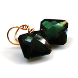 Dark Green Amethyst Radiant Cut Solitaire Earrings