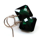 Dark Green Amethyst Radiant Cut Solitaire Earrings
