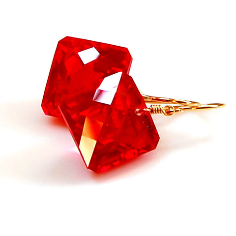Red Topaz Radiant Cut Solitaire Earrings