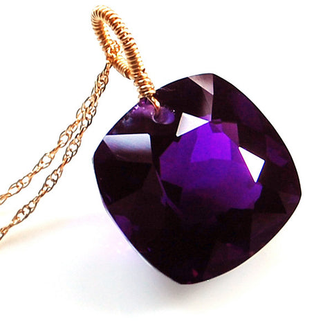 Amethyst  Cushion Cut Solitaire Necklace