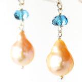 Baroque Teardrop Pearl and London Blue Topaz Earrings