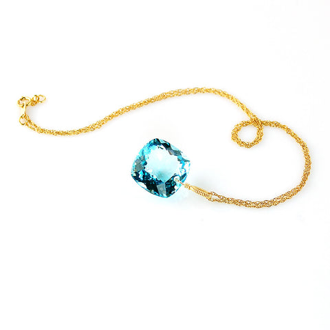 yellow gold cushion cut blue topaz necklace