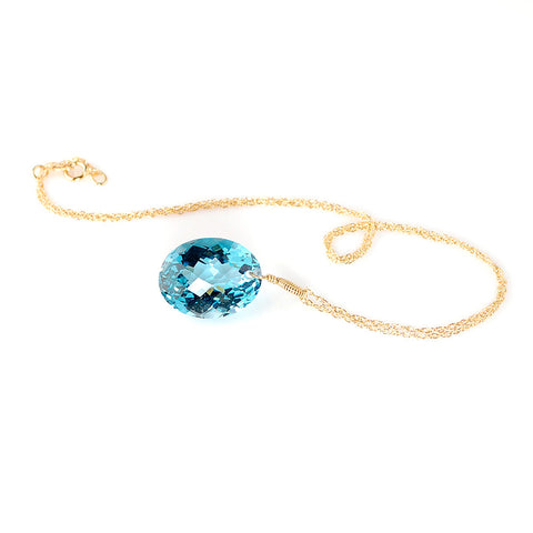 yellow gold oval cut blue topaz necklace