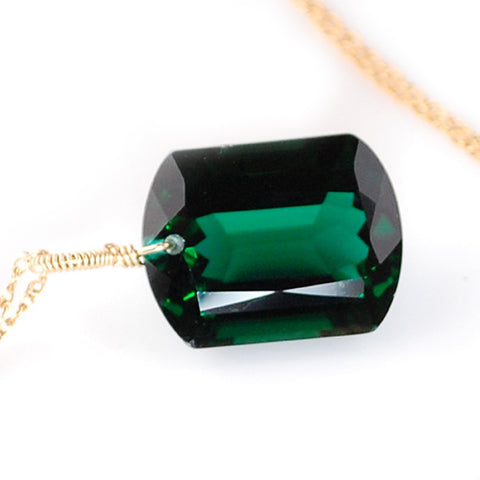 Dark Green Amethyst Emerald Cut Solitaire Necklace
