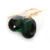 Dark Green Amethyst Oval Cut Solitaire Earrings