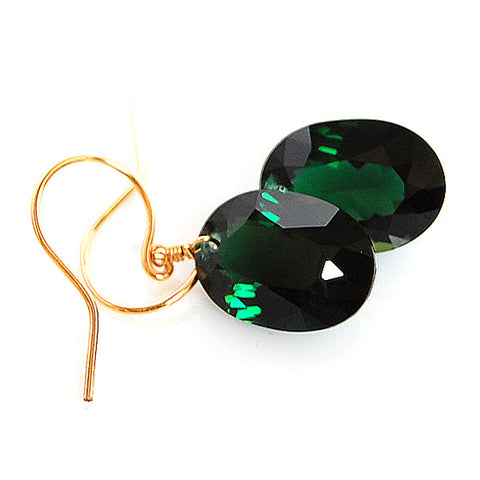 Dark Green Amethyst Oval Cut Solitaire Earrings