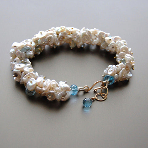 Keishi Pearl and Blue Topaz Bracelet