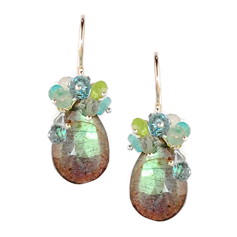 Labradorite Earrings with Blue Topaz, Green Amethyst, Peridot and Apatite