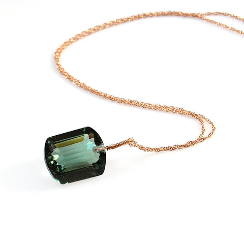 Light Green Amethyst Emerald Cut Solitaire Necklace