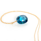 yellow gold oval cut London blue topaz necklace