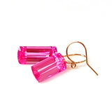 Pink Topaz Baguette Cut Solitaire Earrings