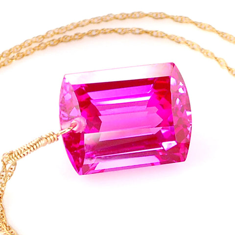 Pink Topaz Emerald Cut Solitaire Necklace