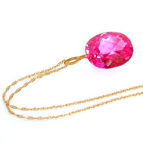 Pink Topaz Oval Cut Solitaire Necklace