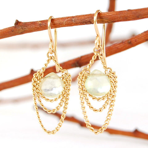 Prehnite and 14 Karat Gold-Filled Curb Chain Earrings