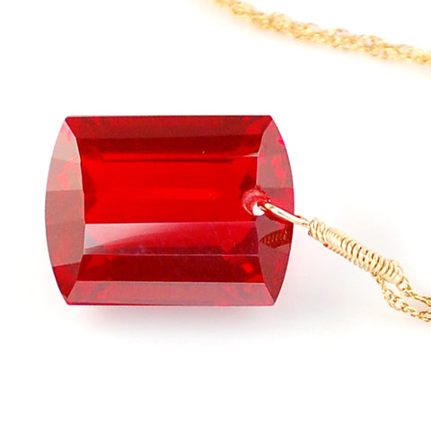 Red Topaz Emerald Cut Solitaire Necklace
